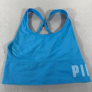 PINK‎ Victoria's Secret Seamless Sports Bra L Blue Racerback Adjustable Logo